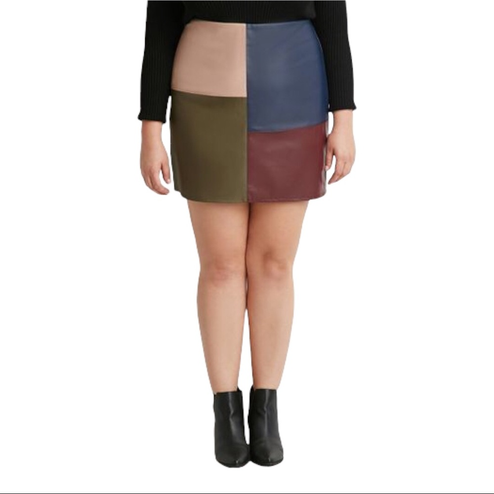 Faux Leather Color-block Mini Skirt